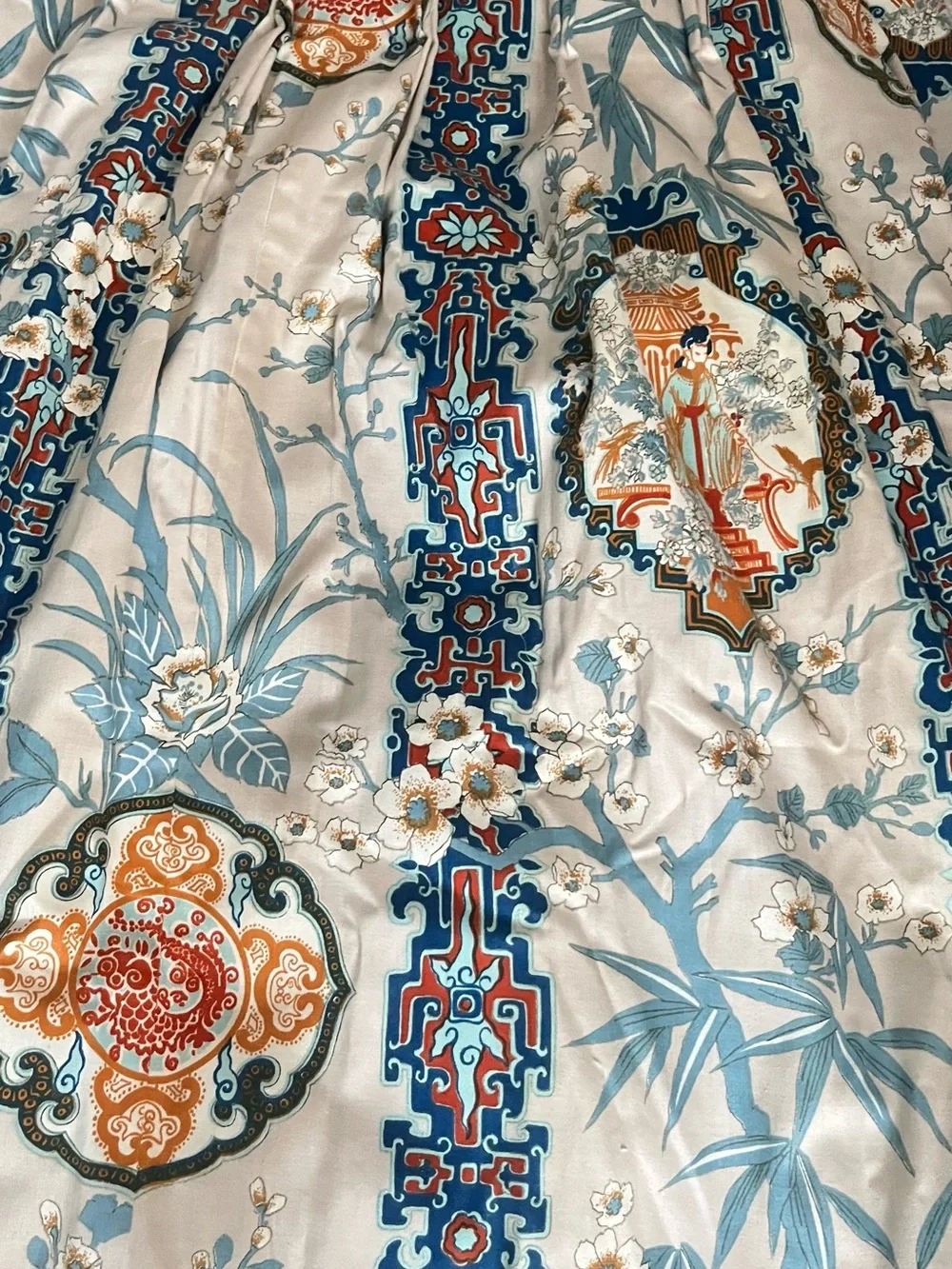 Vintage Mid Century Chinese Chinoiserie Curtain Panels